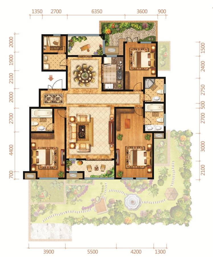 坤杰拉菲公馆4室2厅3卫226.5㎡户型图