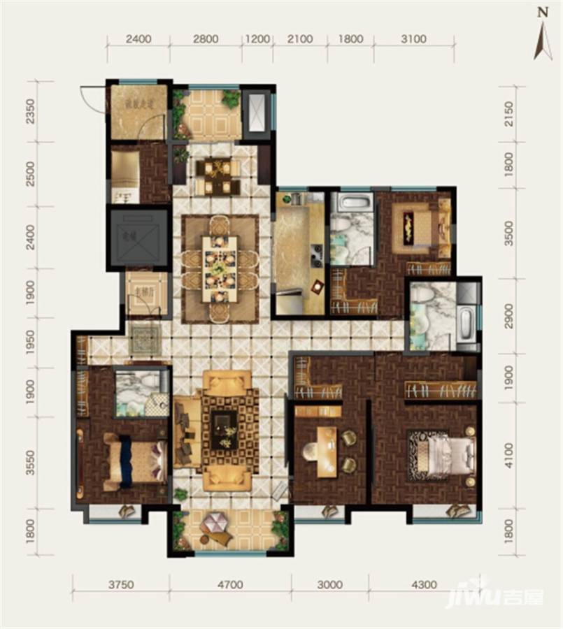 保利香槟国际5室3厅3卫235㎡户型图