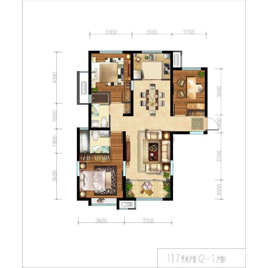 保利香槟国际3室2厅2卫111㎡户型图