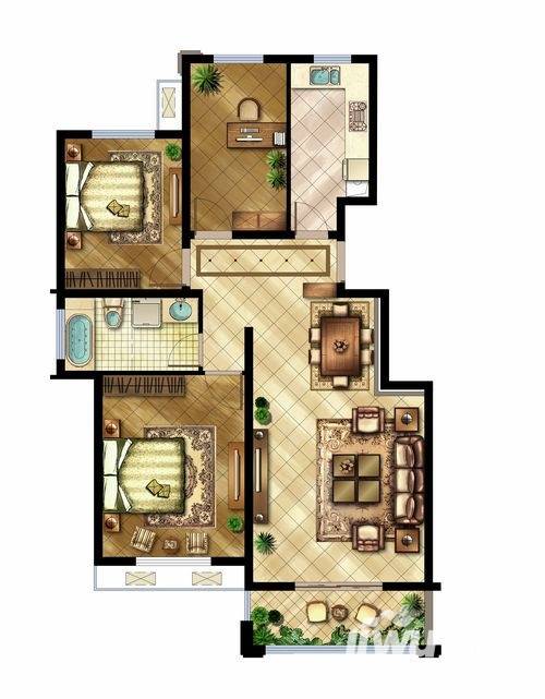 中国铁建·原香漫谷3室2厅1卫110.3㎡户型图