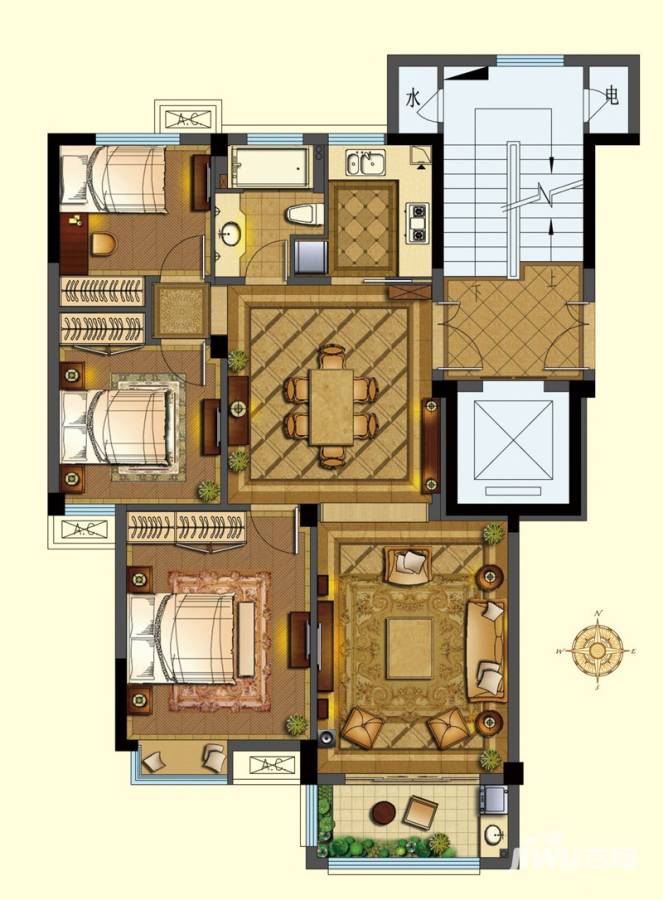 象山中央公馆3室2厅1卫110㎡户型图