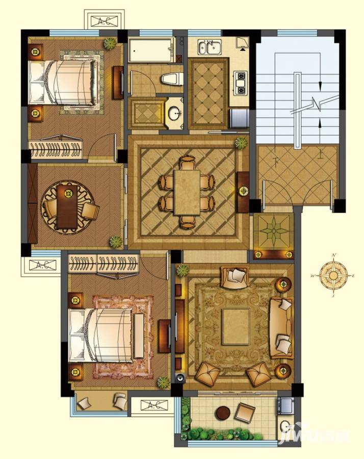 象山中央公馆3室2厅1卫89㎡户型图