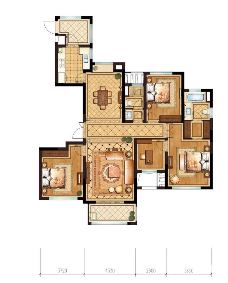 金地鸿悦4室2厅2卫163㎡户型图