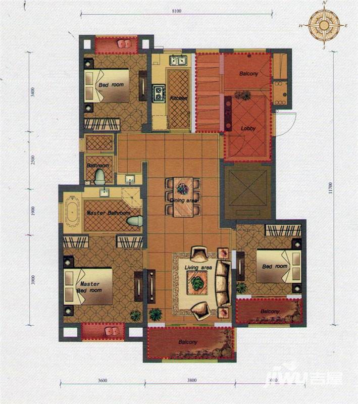 和协风格尚品3室2厅2卫116㎡户型图