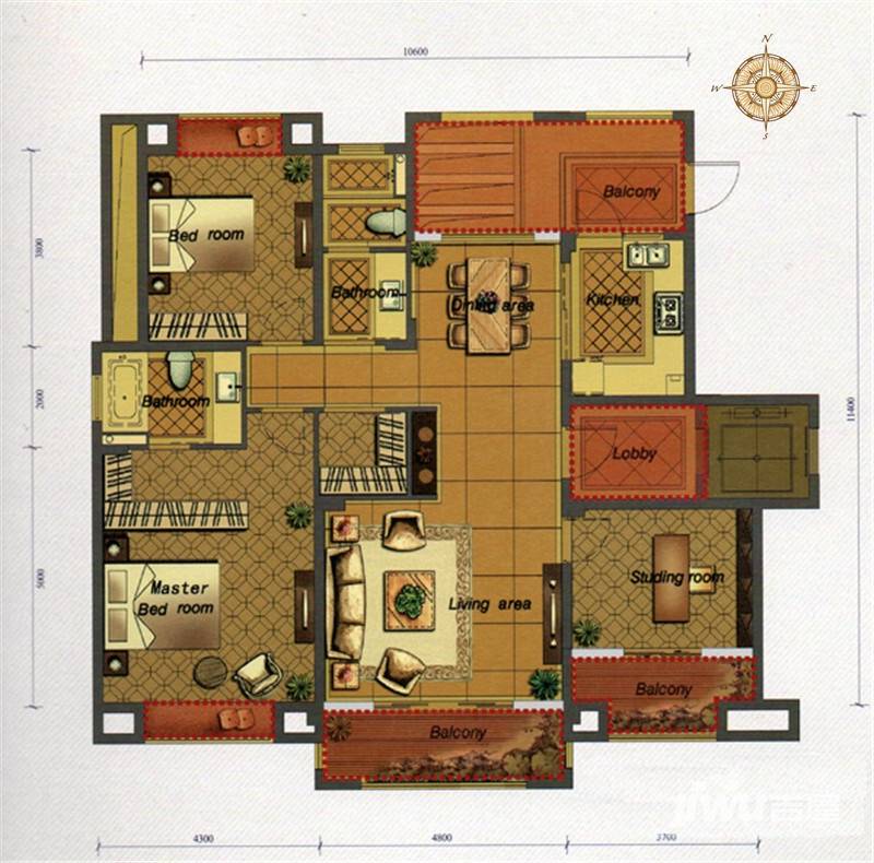 和协风格尚品3室2厅2卫137㎡户型图