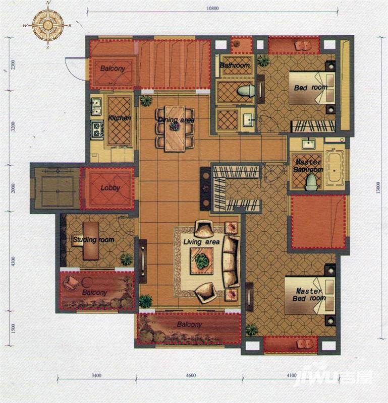 和协风格尚品3室2厅2卫137㎡户型图