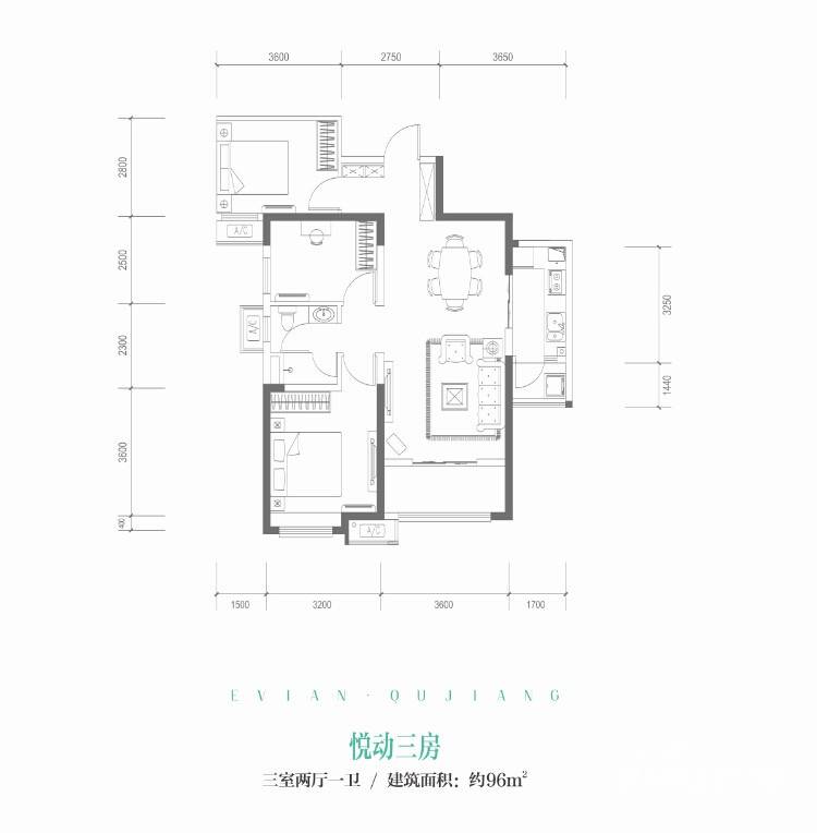 招商依云曲江3室2厅1卫户型图