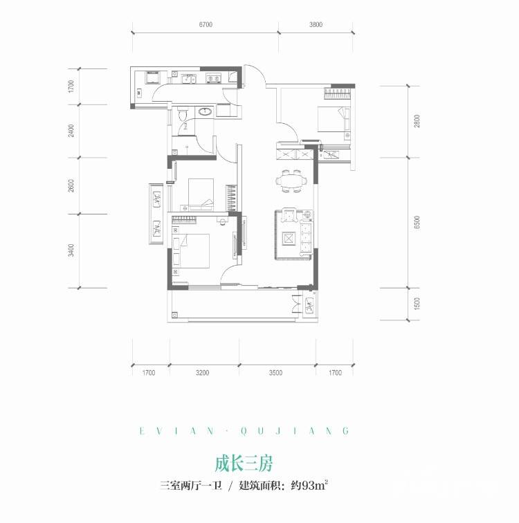 招商依云曲江3室2厅1卫户型图