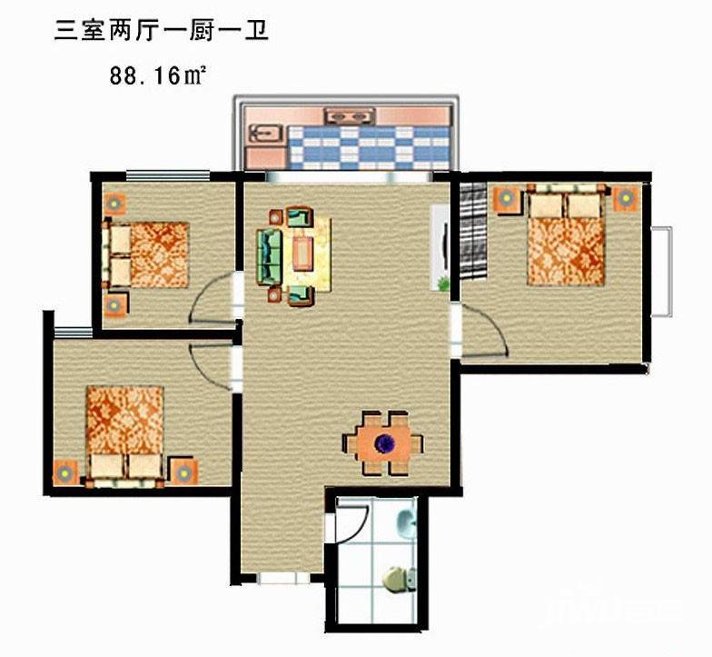 博大尚居普通住宅88.2㎡户型图