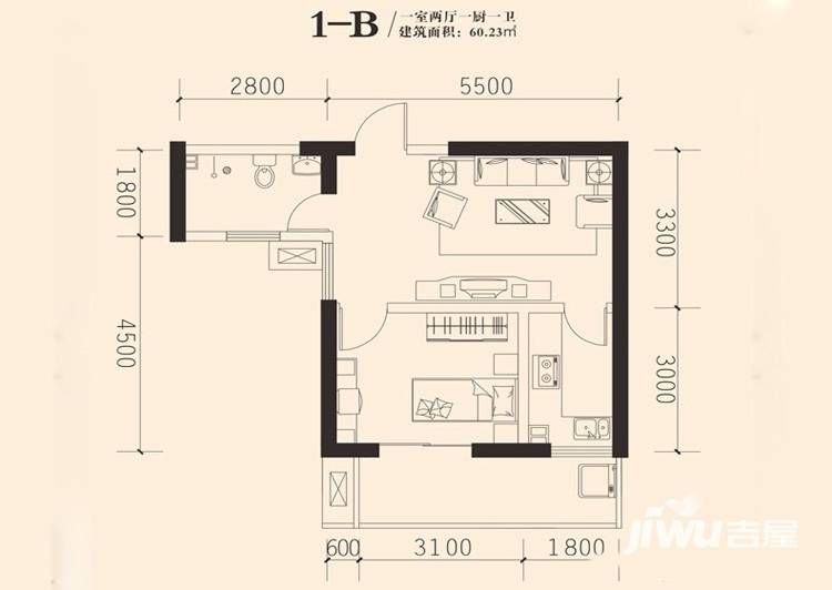 东岸阳光普通住宅60㎡户型图