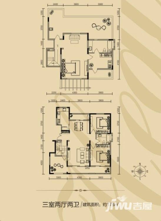 华远海蓝城3室2厅2卫178㎡户型图