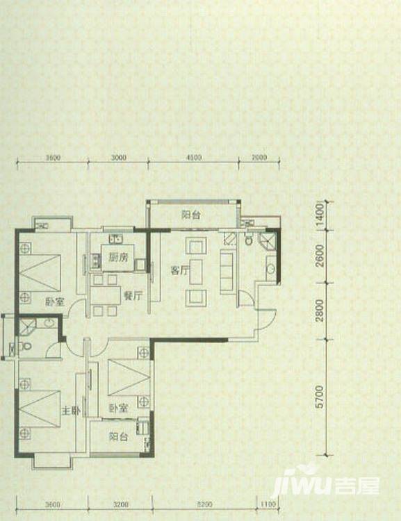 罗马景福城3室2厅2卫134.7㎡户型图