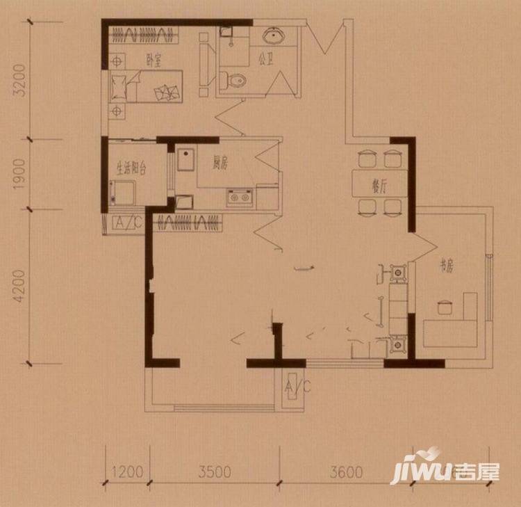 高山流水和城2室2厅1卫户型图