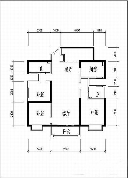 曲江观山悦3室2厅2卫140.4㎡户型图