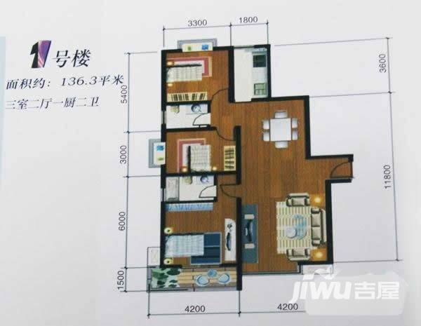 江林公园里3室2厅2卫136.3㎡户型图