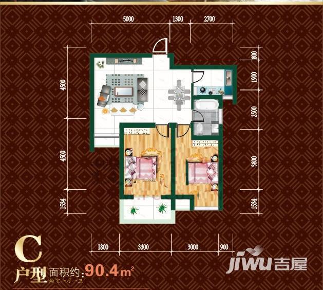 江林公园里2室1厅1卫90.4㎡户型图