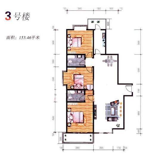 江林公园里3室2厅2卫153.5㎡户型图