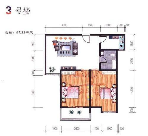 江林公园里普通住宅97.3㎡户型图