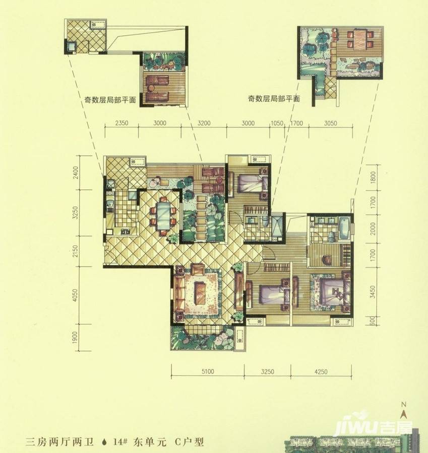 金地湖城大境同禧3室2厅2卫户型图