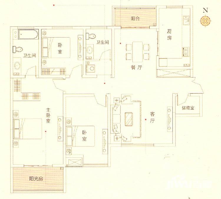 曲江诸子阶3室2厅2卫户型图