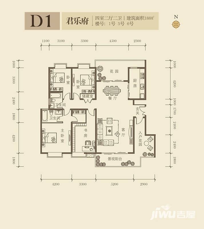 曲江诸子阶4室2厅2卫188㎡户型图