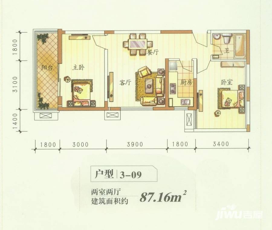 天伦御城龙脉普通住宅87.2㎡户型图