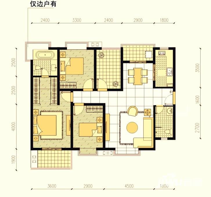 普华浅水湾3室2厅2卫140㎡户型图