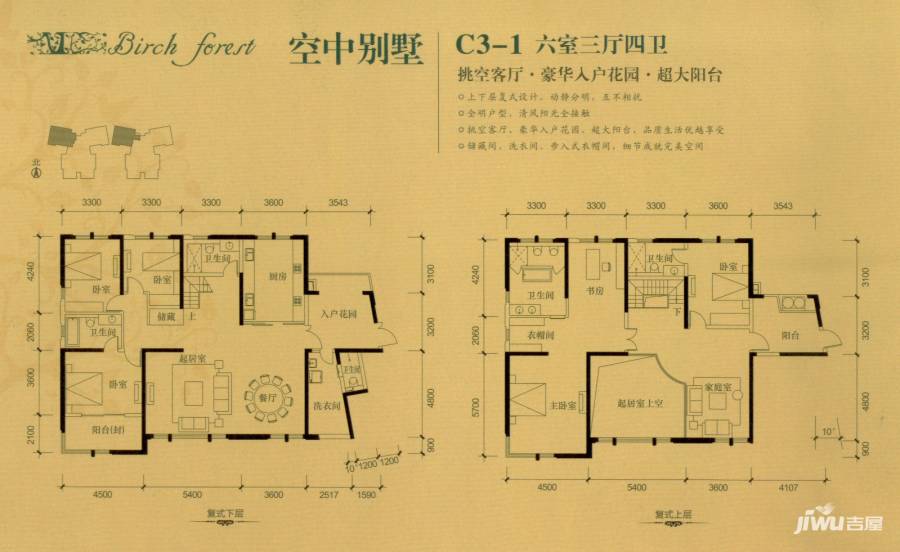 白桦林间户型图 空中别墅c3-1户型6室3厅4卫