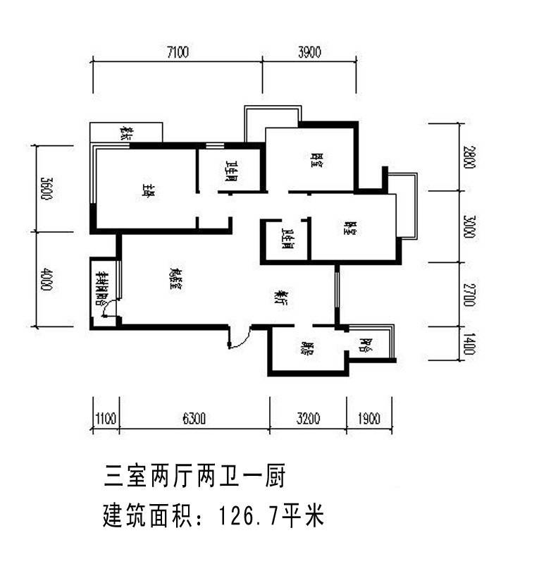 浐灞半岛太华金堤3室2厅2卫126.7㎡户型图