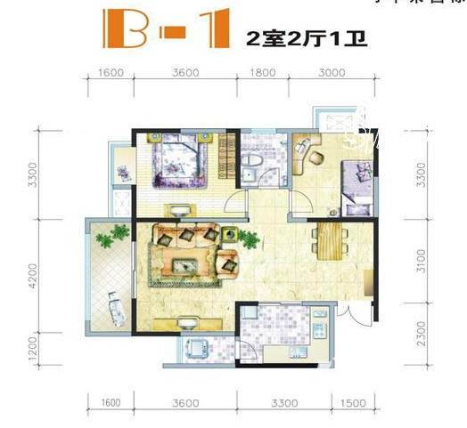 浐灞半岛太华金堤2室2厅1卫86㎡户型图