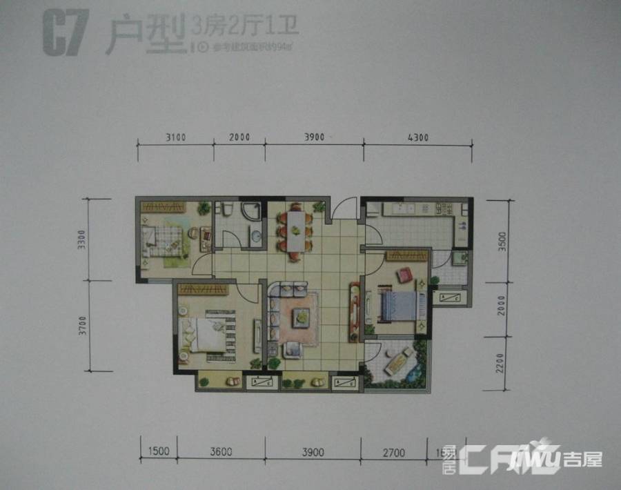 浐灞半岛太华金堤普通住宅94㎡户型图