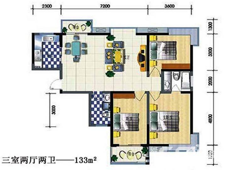 广厦水岸东方一期3室2厅2卫133㎡户型图