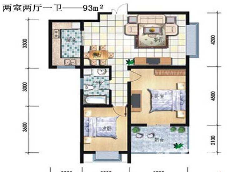 广厦水岸东方一期普通住宅93㎡户型图