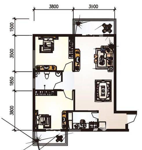 达成馨苑普通住宅96.6㎡户型图