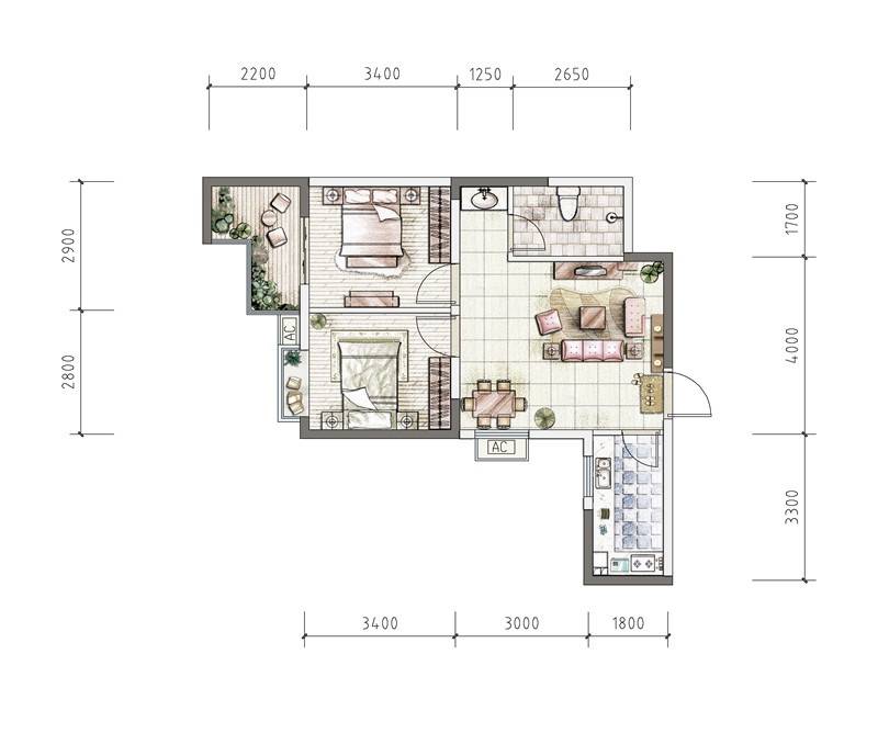 大唐新干线普通住宅65㎡户型图