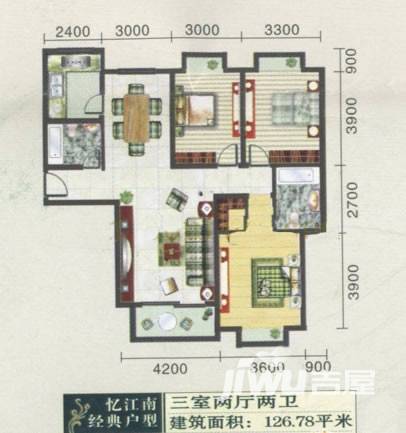 忆江南3室2厅2卫126.8㎡户型图