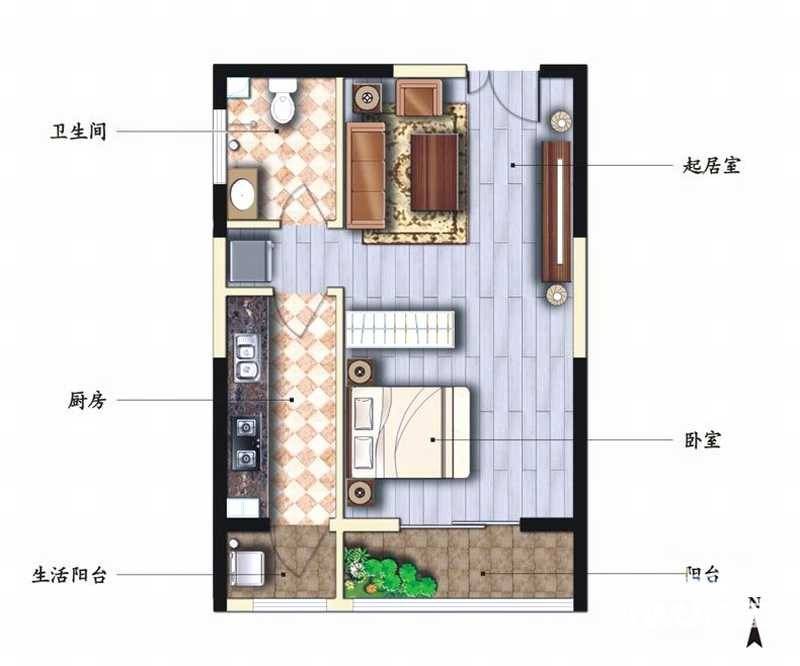 天娇苑幸福城1室1厅1卫户型图