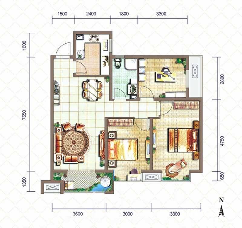 天娇苑幸福城3室2厅1卫户型图