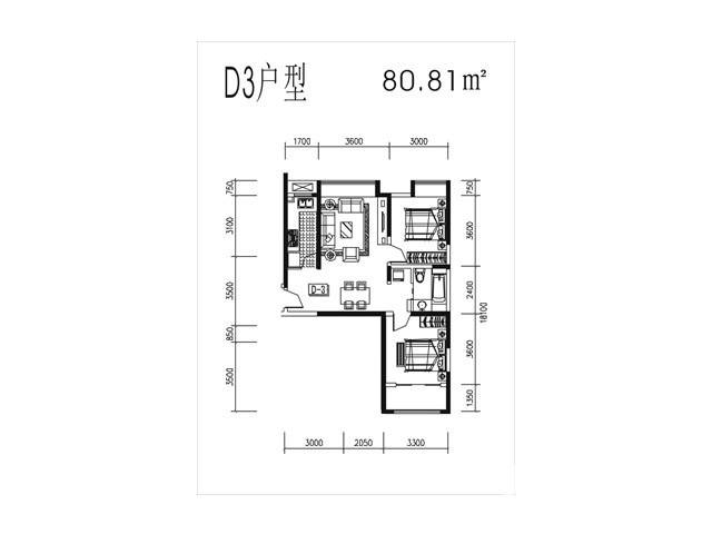 浩华香颂国际城普通住宅80.8㎡户型图