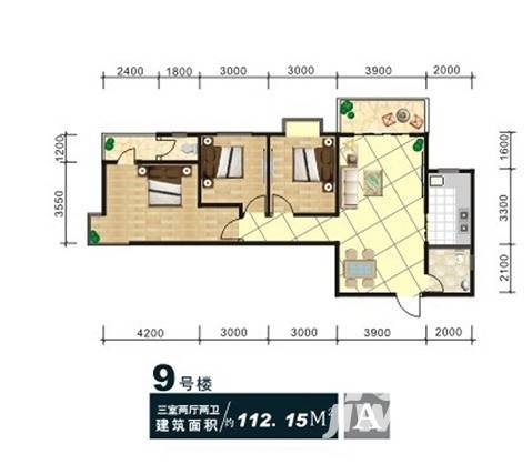 瑞丰新欣城3室2厅2卫112.2㎡户型图