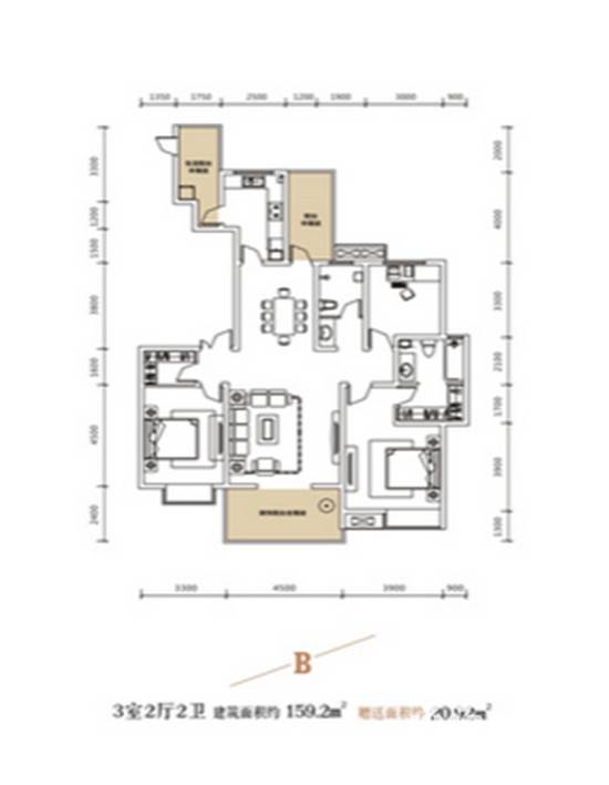 颐馨湿地壹號3室2厅2卫159㎡户型图