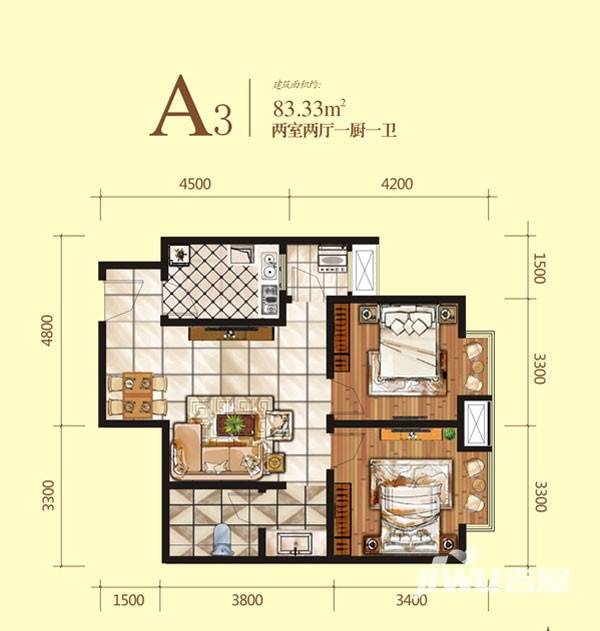 海璟新天地2室2厅1卫户型图