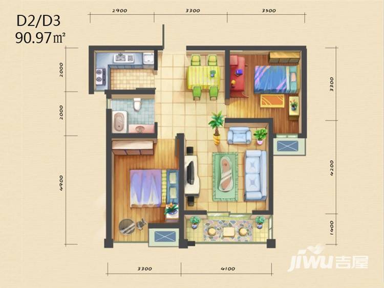 泾渭分明生态半岛普通住宅91㎡户型图