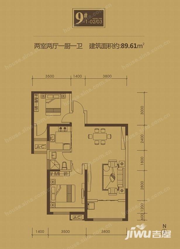 开元第一城2室2厅1卫户型图