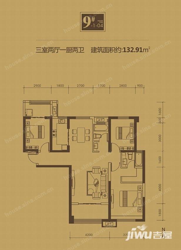 开元第一城3室2厅2卫户型图