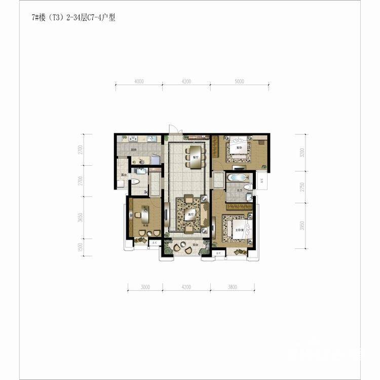 曲江华著中城3室2厅2卫户型图