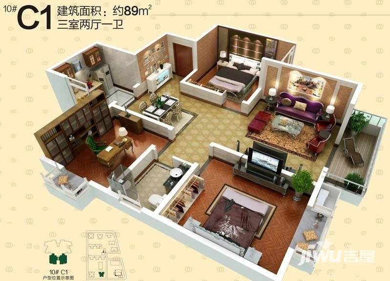 华洲城领誉普通住宅89㎡户型图