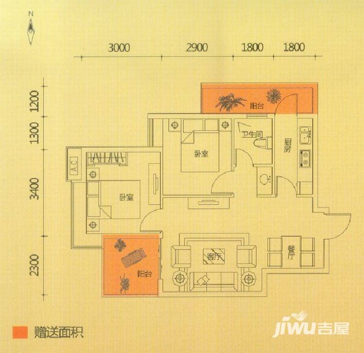 华洲城领誉普通住宅66.5㎡户型图