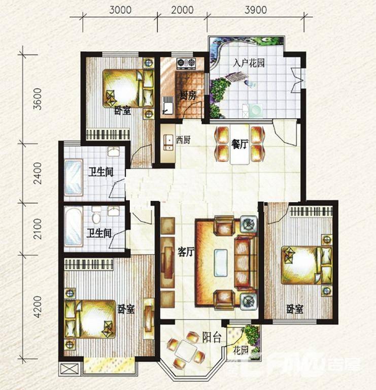 翠堤湾普通住宅95.8㎡户型图