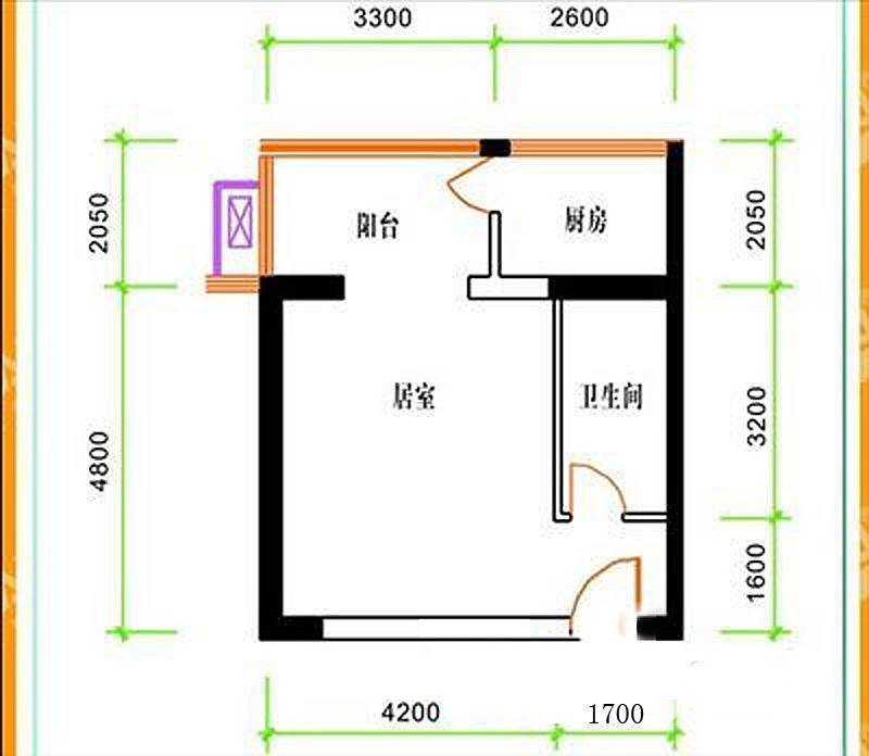 爱菊佳园1室1厅1卫53㎡户型图